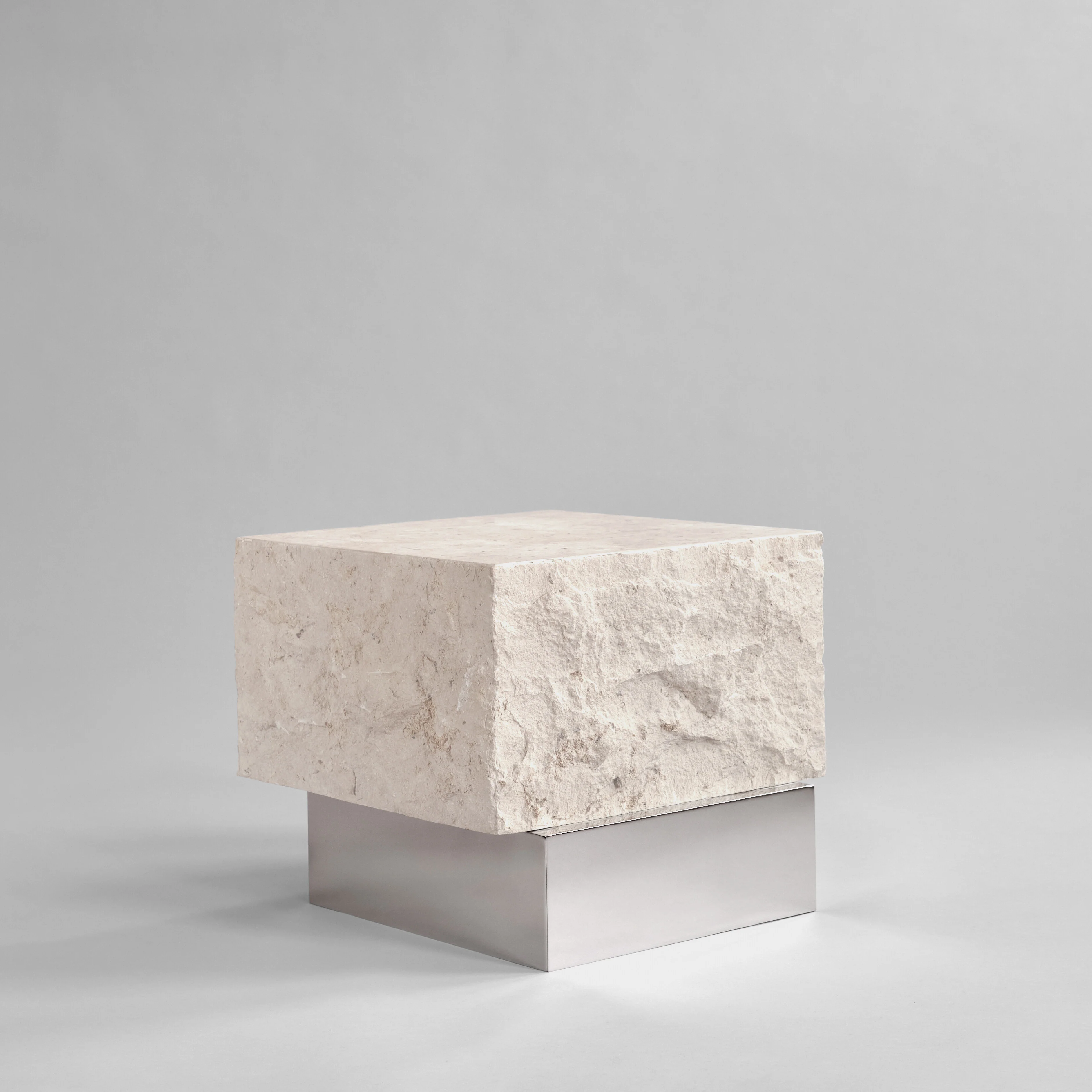 Temple Coffee Table, Low - Chrome / Limestone - Image 4